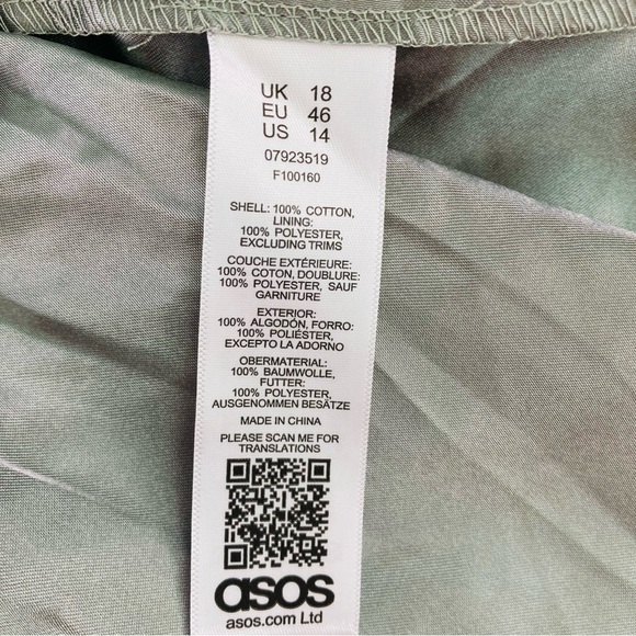 Asos Design Sage Green Cotton Long Sleeve Midi Eyelet Dress Ruffles (Size 14) - Picture 10 of 12